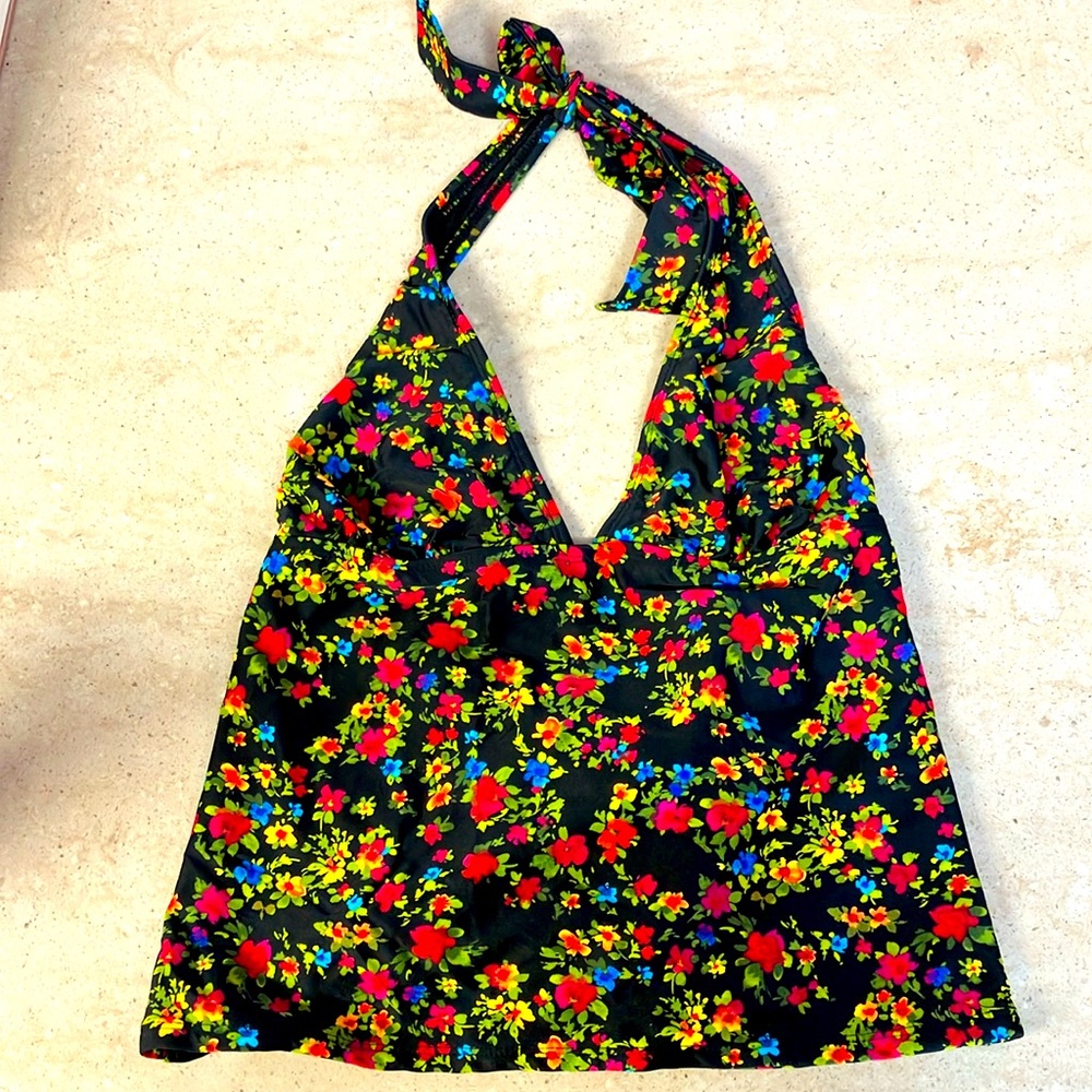Black and Floral Swimsuit Tankini Top